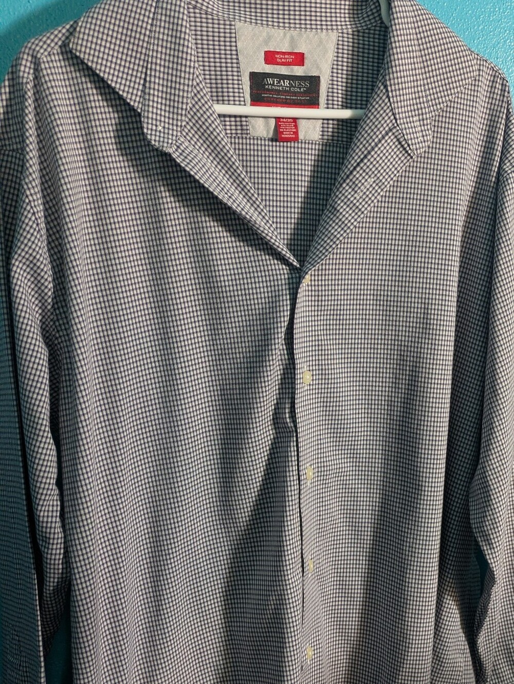 Preppy‎ Office Kenneth Cole Men's Navy and White Micro-Check Dress Shirt